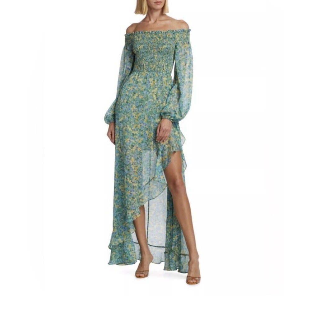 NEW ASTR the Label Womens Small Katlynne Off Shoulder Smocked Floral Maxi Dress